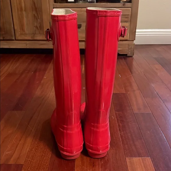 Hunter Bold Red Waterproof Boots Men 9 Women 10 - Picture 4 of 7